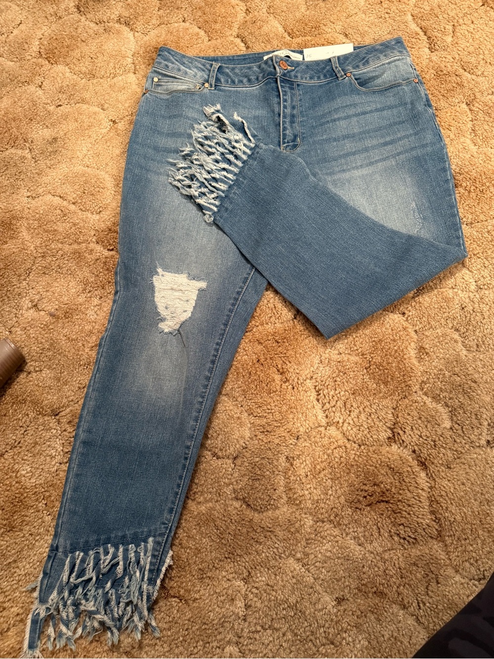 Frayed Hem Skinny Jeans in Light Blue - Women's Distressed Denim